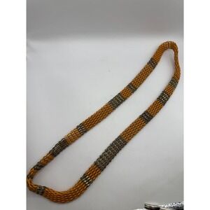 Vintage Orange & Gold Multi-Strand Woven Necklace – Wide Statement